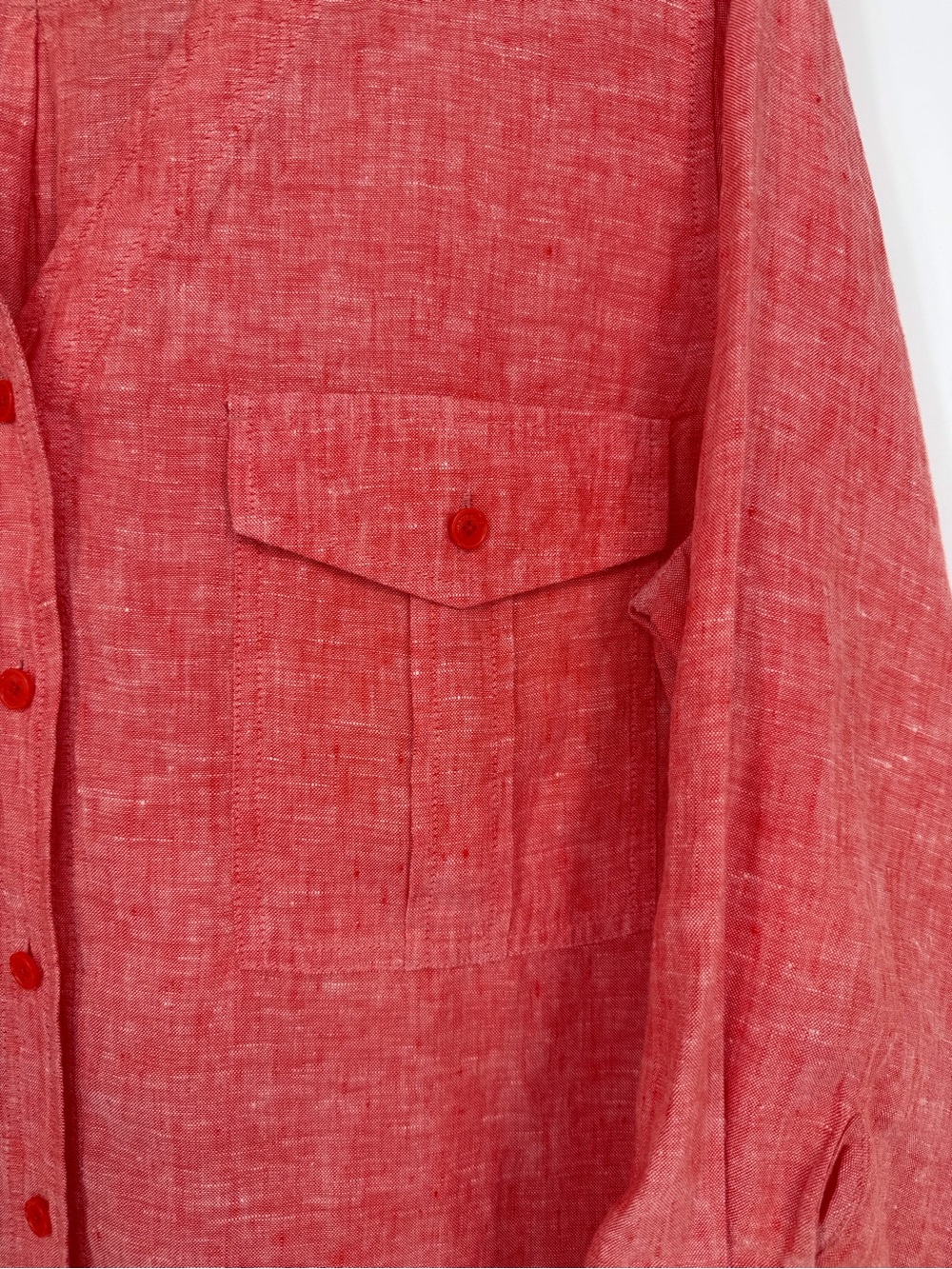 Orvis 100% Linen Utility Button Front Blouse Lightweight Coastal Coral Tunic - Picture 3 of 11